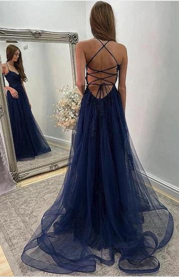 Chic Evening Dresses Long Blue | Lace prom dresses_2