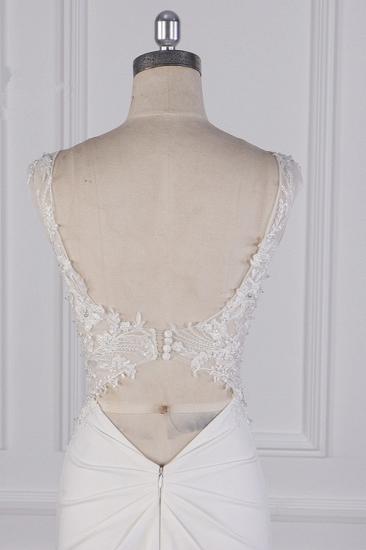 Bradyonlinewholesale Glamorous Mermaid Satin Sleeveless Wedding Dress White Lace Appliques Bridal Gowns with Beadings On sale_6
