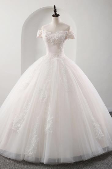 Bradyonlinewholesale Gorgeous Off-the-shoulder Pink A-line Wedding Dresses Tulle Ruffles Bridal Gowns With Appliques Online_1