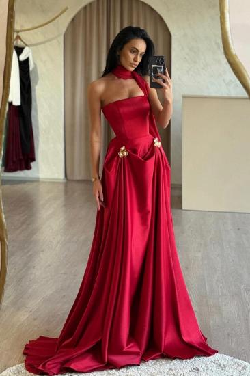 Red Strapless Ruched Pearl Detailing Mermaid Prom Dresses_2