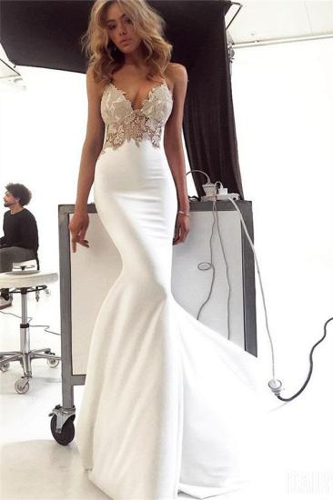Elegant Spaghetti-Straps Backless Appliques Mermaid Wedding Dress