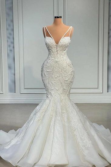 Luxurious Spaghetti Strap Mermaid Lace Wedding Dress