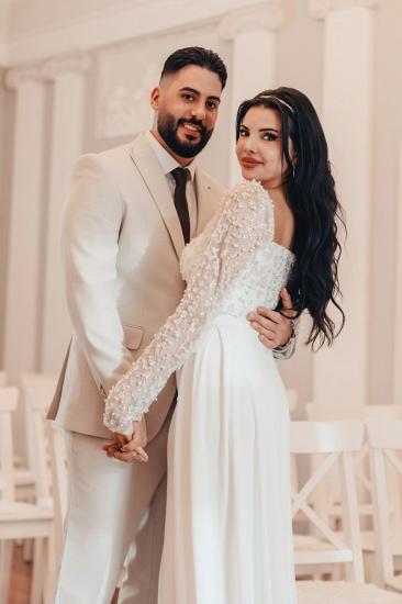 Square Neckline Sequins Long Sleeve Column Wedding Dresses_2