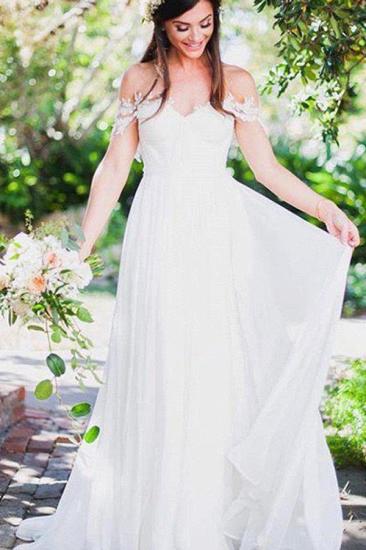 Sweep Train A-Line Chiffon Sleeveless Applique Lace Off-the-Shoulder Wedding Dresses_1