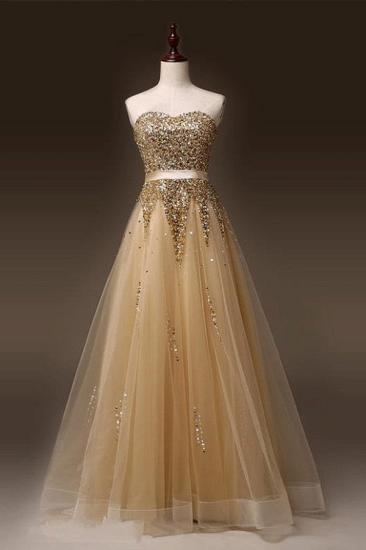 Sweetheart Organza Floor Length Prom Dresses Sequined Gorgeous Crystal Evening Dresses_3