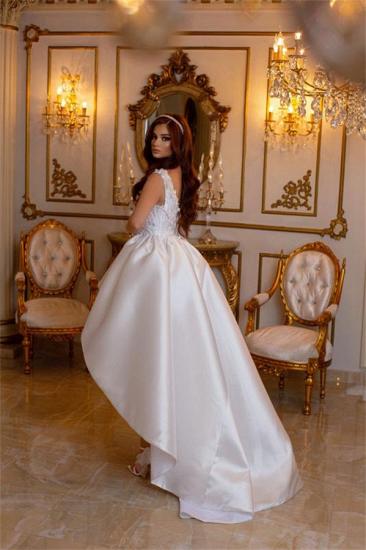 Elegant satin lace wedding dress｜Lace wedding dress with short front and long back_4