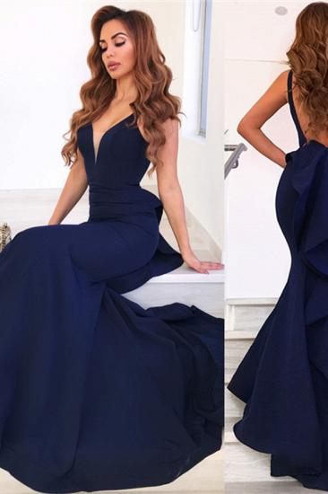 Ruffles Backless Navy Blue Evening Dresses | Mermaid Sleeveless Sexy Prom Dresses Cheap_3