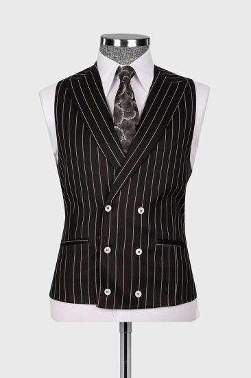 Che Big and Tall 3 Piece Pinstripe Black Business Suit with Waistcoat_2