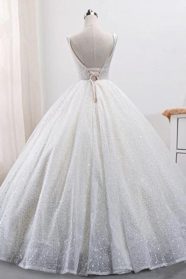 Bradyonlinewholesale Gorgeous Tulle V-Neck Ball Gown Wedding Dress Sparkly Sequined Sleeveless Bridal Gowns On Sale_2