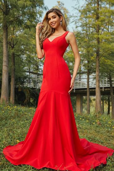 Red V-Neck Long Evening Dress | Simple Evening Dress_1