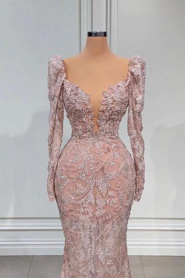 Sexy Pink Sweetheart Long Sleeve Lace Mermaid Prom Dress Evening Gowns_2
