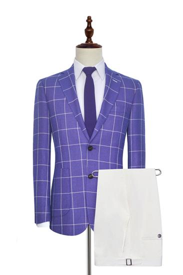 Check Patch Pocket Purple Mens Suit | Mens Notched Lapel Dress Suit