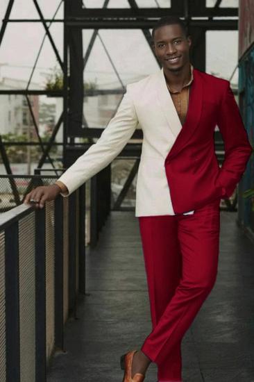 Double color burgundy shawl lapel double breasted prom suit_1