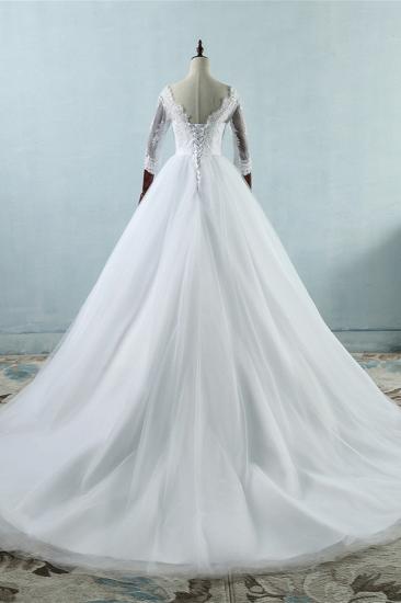 Bradyonlinewholesale Elegant Jewel Tulle Lace Wedding Dress 3/4 Sleeves Appliques A-Line Bridal Gowns On Sale_2