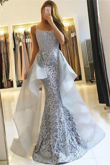 Mermaid Lace New Cheap Prom Dresses | Straps Sexy Evening Gown with Tulle Overskirt Train