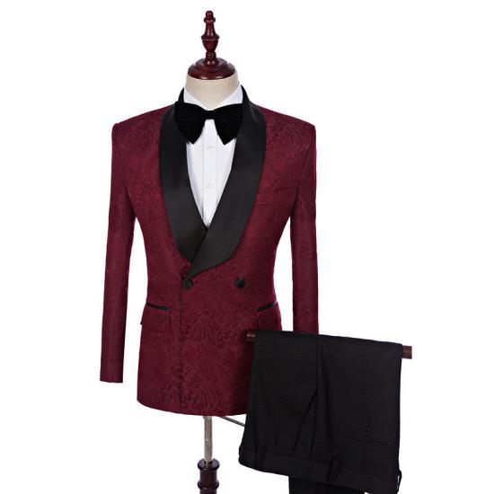 Fashion Burgundy Men Suits with 2 Pieces | Bespoke Shawl Lapel Tuxedo_6