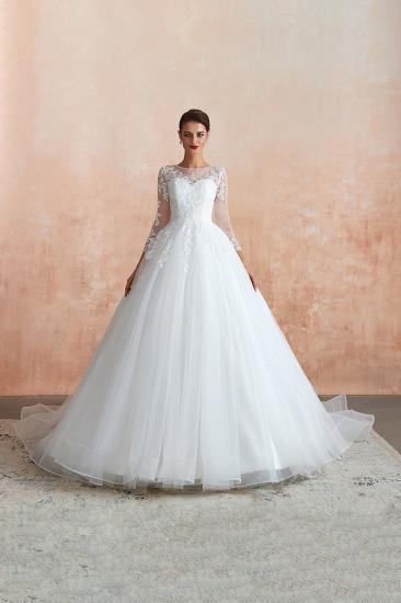 Canace | Romantic Long sleeves Lace Ball Gown Wedding Dress, Fully covered Buttons Bridal Gowns with Court Train_9