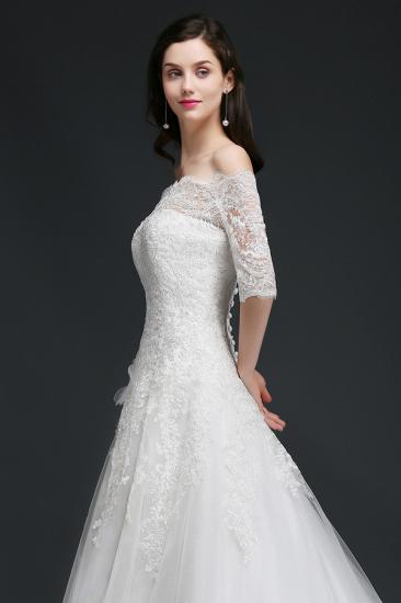 AMINAH | A-line Off-the-Shoulder Court Train Tulle Wedding Dresses with Buttons_3