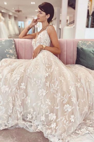 Gorgeous Spaghetti Strap Floral Lace Tulle Wedding Dress Aline Simple Bridal Dress