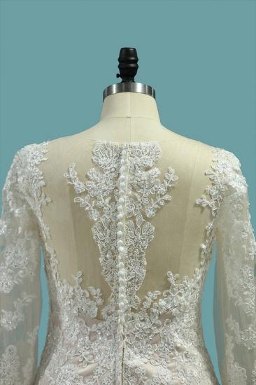 Bradyonlinewholesale Elegant Mermaid Jewel Tulle Lace Wedding Dress Long Sleeves Appliques Sequined Bridal Gowns Online_4
