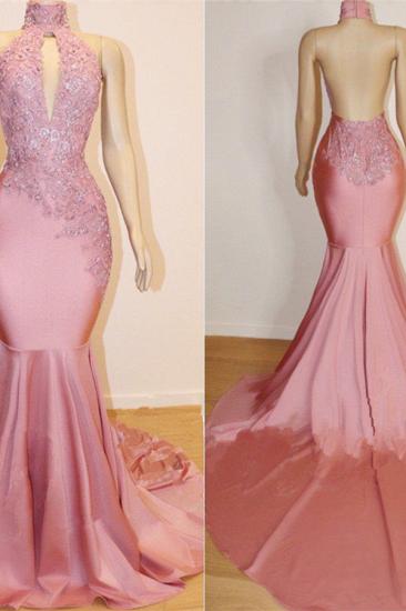 Sexy Backless Pink Prom Dresses on Mannequins Cheap | Mermaid Beads Appliques Prom Dresses_2