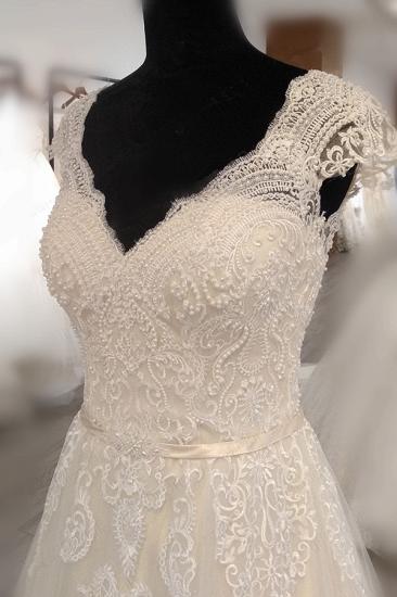 Bradyonlinewholesale Gorgeous V-Neck Cap Sleeves Tulle Wedding Dress Lace Appliques Ruffle Bridal Gowns Online_4