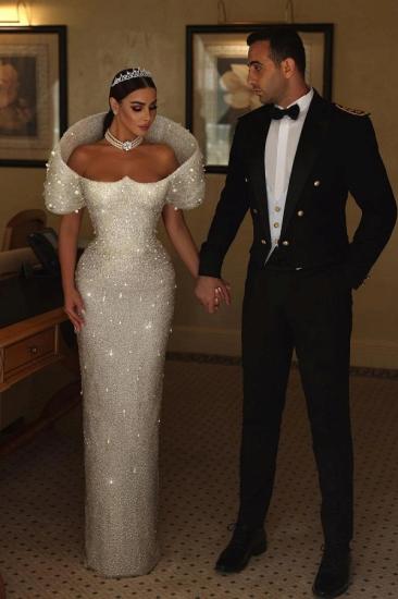 Charming Glitter White Mermaid Wedding Dress Sequins Long Bridal Gown_4
