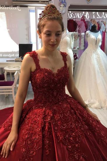Red A-line Ball Gown with Long Sweep Train Sweetheart Straps_4