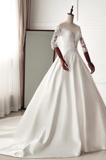 Bradyonlinewholesale Stunning Jewel Satin Tulle White Wedding Dress Half Sleeves Appliques Bridal Gowns Online_3