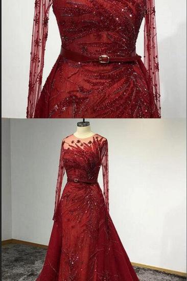 Stunning Red Long Sleeves Beading Mermaid Evening Gown with Detachable Train_5