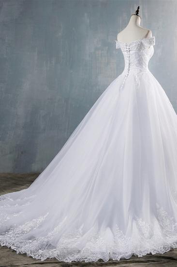 Bradyonlinewholesale Gorgeous Off-the-Shoulder White Tulle Wedding Dress Lace Appliques Bridal Gowns On Sale_6
