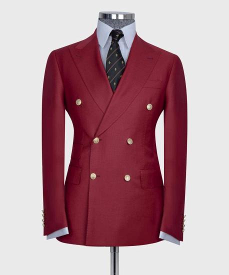 Red Double Breasted Point Collar Tailored Men's Prom Suit_4