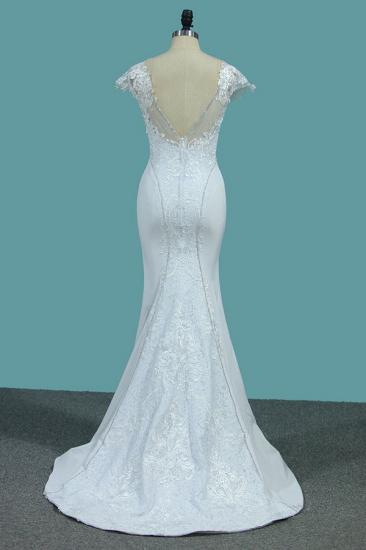 Bradyonlinewholesale Chic Satin Jewel Lace Wedding Dress Cap Sleeves Beadings Mermaid Bridal Gowns On Sale_2