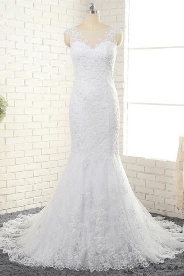 Bradyonlinewholesale Gorgeous White Mermaid Lace Wedding Dresses With Appliques Jewel Sleeveless Bridal Gowns Online_6