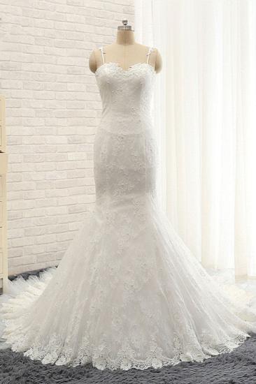 Bradyonlinewholesale Sexy Spaghetti Straps Sleeveless Wedding Dresses With Appliques White Mermaid Lace Bridal Gowns Online