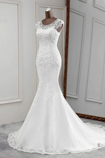 Bradyonlinewholesale Gorgeous Jewel Sleeveless White Lace Mermaid Wedding Dresses with Appliques_4