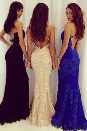 Sexy Backless Royal Blue Evening Dress Lace Mermaid Prom Dress_2