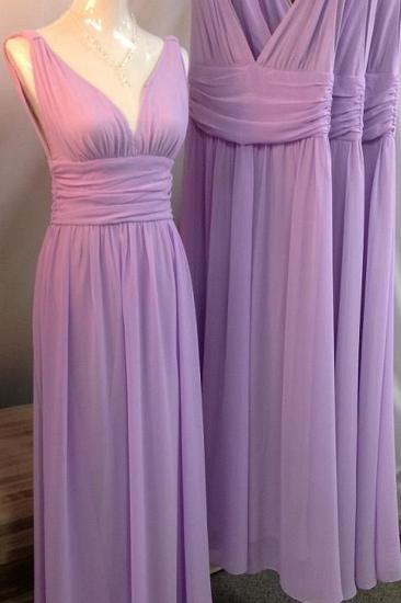 Lilac Chiffon Elegant Bridesmaid Dresses for Wedding V-neck Prom Dress