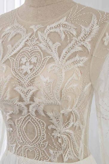 Bradyonlinewholesale Affordable Jewel Chiffon Ruffles Wedding Dresses Lace Top Long Sleeves Bridal Gowns Online_4