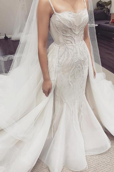White Illusion neck White Sleeveless Mermaid Wedding Dress with Overskirt_4