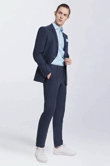 Modern Dark Navy Mens Casual Suit | Striped Patch Pocket Everyday Mens Suit