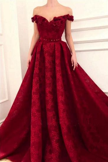 Burgundy Off-the-Shoulder Evening Dress Aline Crystals Floor Length Prom Dress