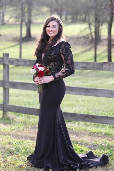 Charming Black Mermaid Wedding Dress with Floral lace_1