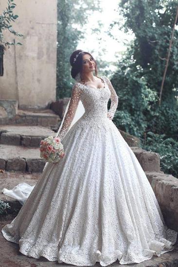 New Arrival Long Sleeve Bridal Dress Lace Applique Custom Made Wedding Dresses_1