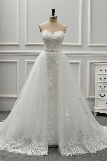 Bradyonlinewholesale Stylish Strapless Sweetheart Tulle White Wedding Dress Appliqes Sleeveless A-Line Bridal Gowns On Sale