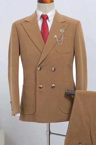 Bart Fashion Beige Double Breasted Slim Fit Tailored Suit_2