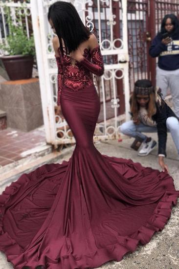 2022 Burgundy Long Sleeves Mermaid Prom Dresses | Cheap Sequins Evening Dresses Online_2