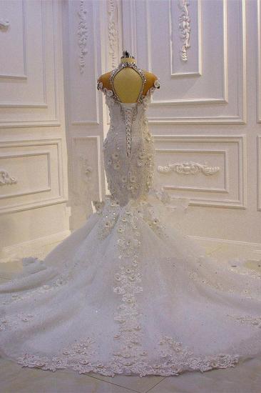 Delicate Sleeveless Beading Sheer Tulle Appliques Mermaid Sparkling Wedding Dresses_4