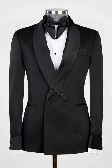 Modern Designed Staggered Shawl Lapel Black Men's Suit for Formal_1