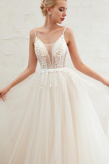 Summer Spaghetti Straps Plunging V-neck Champange Wedding Dress | Sexy Low Back Bridal Gowns Online_6
